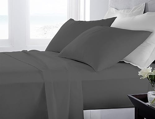 Banzaii Completo Lenzuola Matrimoniale 100% Puro Cotone Alta qualità Made in Italy (per materassi 160/170 cm, altezza fino a 30 cm) Grigio Scuro