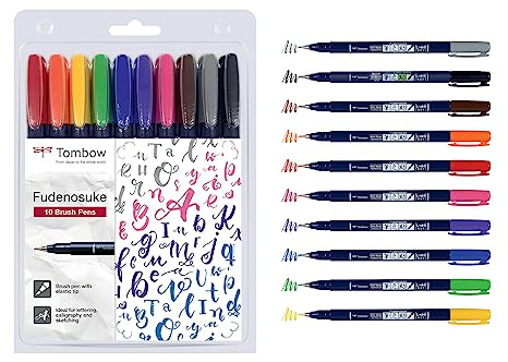 Tombow WS-BH-10P Brush Pen Fudenosuke 10er-Set, bunt, Etui