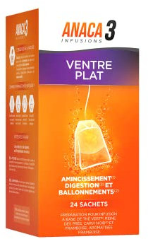 ANACA 3 - Infusion Ventre Plat - Facilite L'Oxydation(1) & La Digestion(2) - Thé Vert, Menthe Poivrée, Carvi Noir, & Framboises - Arôme Framboise - 100% Naturel - Programme 12 Jours - 24 Sachets