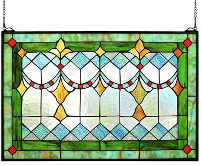 Yogoart Tiffany Style Stained Glass Window Hanging Panels Horizontal Transom Window Hanging(24 X 16)