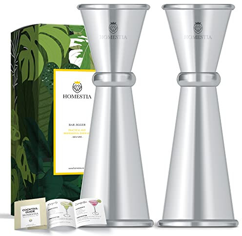 Homestia Lot de 2 doseurs à cocktail double et doseur en acier inoxydable de style japonais - 28,3 g à 56,7 g - Outils de mesure de l'alcool argenté