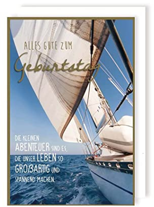 AvanCarte Segeln Geburtstag Karte Grußkarte Meer Boot Abenteuer Golddruck 16x11cm