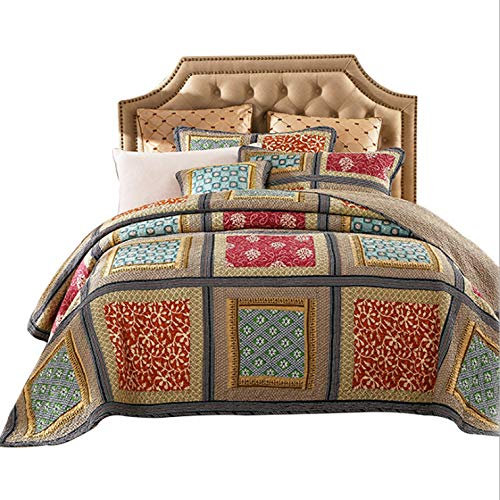 Gesteppte Tagesdecke Doppelbett Baumwolle Handgefertigte Patchwork-Mehrzweck Bettueberwurf Weiche Und DüNne Steppdecke Bettdecke Mit 2 KissenbezüGen 50X70Cm,230X250CM