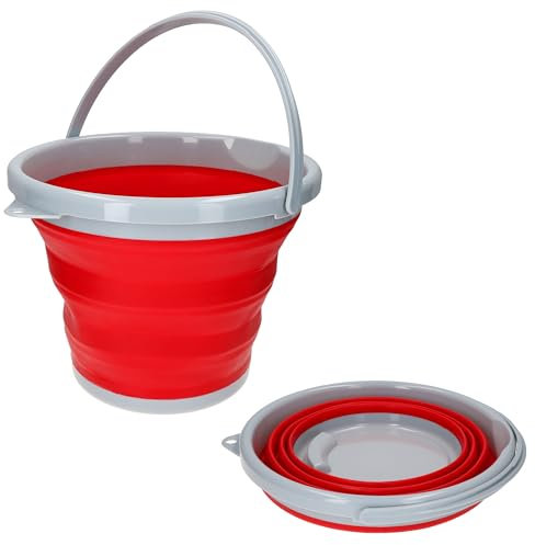 MamboCat Eimer 10 L faltbar I Falteimer aus Silikon & Kunststoff I Grau-Rot I für Haus, Garten, Camping, Angeln, Reisen & Co. I tragbarer Wasser-/Putzeimer I Haushaltbehälter