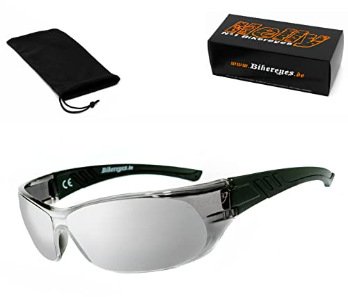 HELLY® - No.1 Bikereyes® | Bikerbrille, Motorrad Sonnenbrille, Motorradbrille | beschlagfrei, winddicht, bruchsicher | TOP Tragegefühl | Brille: i-cut (silber verspiegelt [583])