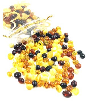 Perles d'ambre naturel de la mer Baltique en vrac avec un trou poli - Poids : 5 g de perles d'ambre sont prêtes pour la fabrication de bijoux(forme d'olive)