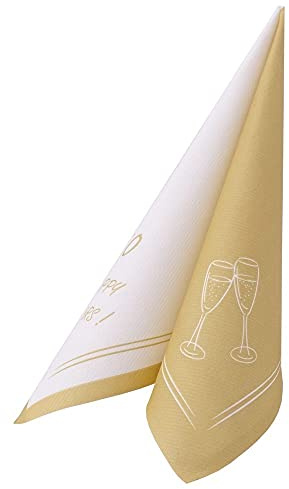 APARTina Serviette HAPPY YEARS, stoffähnlich ideal für 50. Geburtstage, 40 x 40 cm, 50 Stück Einwegservietten stoffähnliche hochwertige Geburtstagsservietten Servietten (Gold, 50 Jahre)