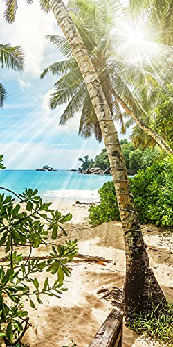 wandmotiv24 Türtapete Palme am Strand, Meer, Sonne, Insel 70 x 200cm (B x H) - Dekorfolie selbstklebend Sticker für Türen, Türfolie, Aufkleber, M1349