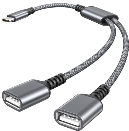 Basesailor USB C Stecker zu Dual USB Buchse Kabel Adapter 1M,OTG Splitter | Thunderbolt 3 Double Type A 2.0 Kabel Konverter für MacBook,iPad Pro 2024 Air 5 Mini 6,Sumsung Galaxy S25 A54,iPhone 17 16