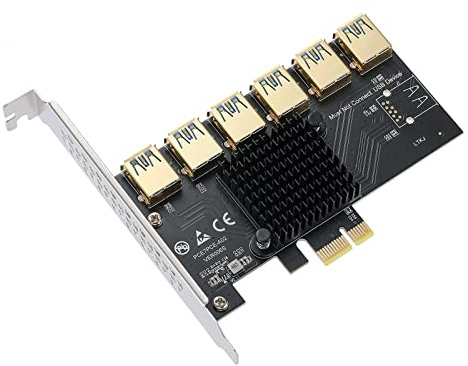MZHOU PCI-E 1 bis 6 USB-Steckplätze Riser-Karte - Höhere Stabilität USB 3.0-Adapter-Multiplikatorkarte für Bitcoin-Mining,PCIE X1,X4, X8, X16 Slots GPU Riser