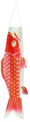 Karpfenfahne,Japanischer Stil Windsack Fisch 100 x 25 cm Fisch Flagge Hängende Dekoration für Innen- und Außenberiche (Rot)