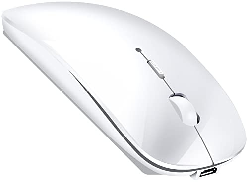 LEAPEST Ratón Bluetooth inalámbrico para MacBook Pro, Air, Mac, iPad, laptop, escritorio, PC, computadora, teléfono, portátil, delgado, con adaptador USB-C, ratones USB de 2.4 GHz (blanco)