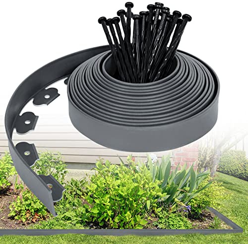 UISEBRT Rasenkante Kunstoff 10m - Flexible Lawn Edging mit 30 Erdanker Plastic Beeteinfassung Gartenzaun Beetumrandung Rasenbegrenzung Lawn Border Garten Dekorativ (Grau)