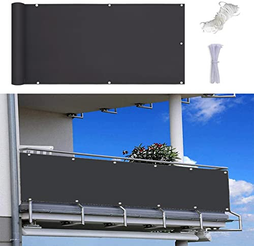 MYUANH Balkonverkleidung 0.8x4m Balkon Windschutz UV-Schutz Sonnenschutz Balkon-Verkleidung Balkonbespannung mit Ösen und Kordel für Balkon Garten im Freien, Dunkelgrau