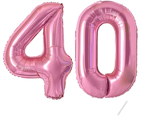 Födelsedag siffror luftballong 40 år | folieballong rosa folieballong i 40 tum – 101 cm födelsedagsdekoration – ballong nummerdekoration för födelsedag flyger med helium för män kvinnor 40.