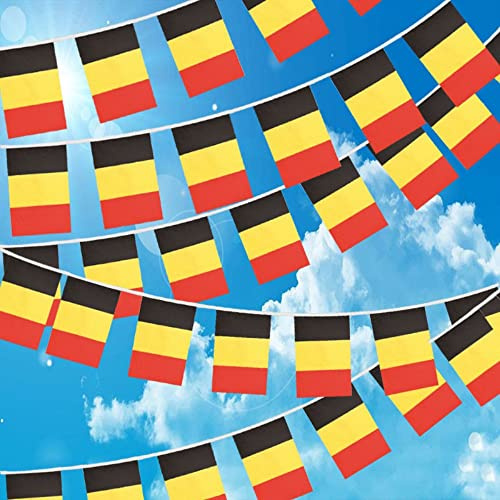 10m Drapeau Belgique avec 30 Petits Drapeau Tissu Coloré 14 * 21cm Bannière Fanion Banderole Belge pour École Patio Piscine Camping Anniversaire Intérieur Extérieur Jardin Décoration de Noël