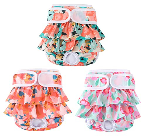 Washable Dog Diapers Female 3 Pack Reusable Highly Absorbent Doggie Diaper, Flexible Doggy Diaper Female Durable Leak-Proof Diapers for Dog Period Heat Incontinence Potty Training, XS