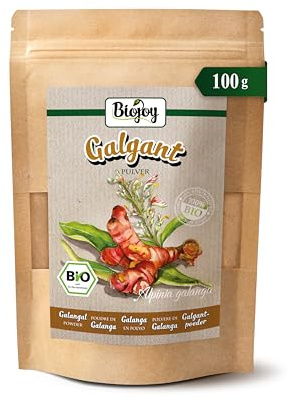 Biojoy Galanga BIO in polvere, radice di galanga macinata con cura, 100 g | Spezia di galanga dall’Indonesia, non trattata, Alpinia galanga L.