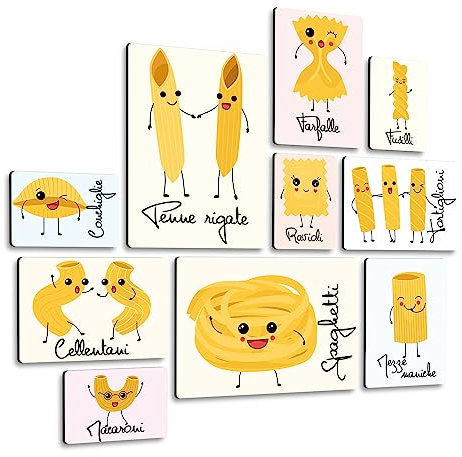 Giallobus - Set 10 Quadri Multi Pannello - Dolce Pasta - Legno MDF - | 2 x 42x29,7cm | 4 x 29,7x21cm | 4 x 21x14,85cm | - Pronti da Appendere - Quadri Moderni per la casa