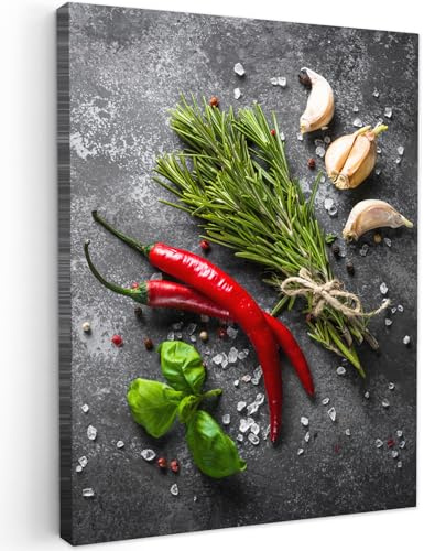 MuchoWow© Quadro Moderno Soggiorno Decorazioni Da Parete Quadri Su Tela Da | 30x40 cm - Salotto Grandi Foto Con Cornice Stampe Su Tela Camera Da LettoCucina - Pepe - Erbe - Spezie - Calcestruzzo