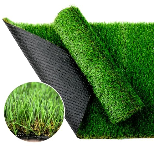 PUCHIKA Kunstrasen Outdoor Kunstrasenteppich 28mm Florhöhe Rasenteppich grün wasserdurchlässig Meterware Rollrasen UV-Schutz, Naturoptik für Außenbereich, Balkon, Tereasse, Garten