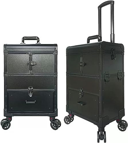 Kosmetikkoffer Alu Beauty Case, Kosmetikkoffer Pilotenkoffer Beauty Case Reisetrolley Friseurkoffer Kosmetik Trolley, Kosmetikkoffer Mit Schubladen Train Case, Schwarz 1 Stück (Color : Pink)