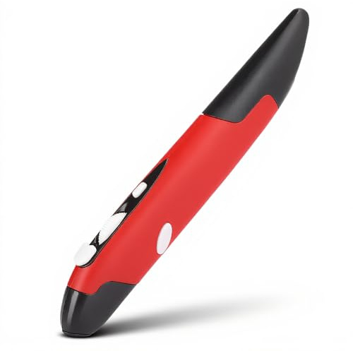 Annadue Mouse Ottico Wireless con Penna Tascabile, Mouse Universale con Penna Luminosa USB Wireless da 2,4 GHz 800 1200 1600 DPI Mini Mouse Ergonomici per 7 8 Vista XP 2000 (Rosso)