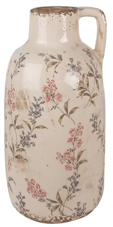Clayre & Eef Decoración Puede Donar Ø 13x25 cm Beige Rosa Cerámica Flores Jarra
