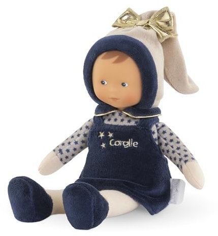 Corolle Mon Doudou Miss Blaue Sternenträume, Weichkörperpuppe mit Schlenkerbeinen, Vanilleduft, Namensetikett, waschbar, 25cm, ab den ersten Lebensmonaten geeignet
