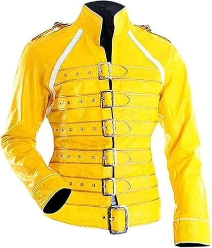 Classic Closet Women’s Freddie Motorcycle Leather Jacket - Yellow Pop Rock Mercury Leather Jacket – Costume Leather Jacket