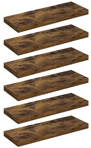 WOLTU Wandregal,Schweberegal Vintage Braun,30x22.9x3.8cm,MDF 6er | Schwebendes Regal Wandbrett im Wohnzimmer Schlafzimmer Badezimmer Küche, für Bücher Bilder Dekoration