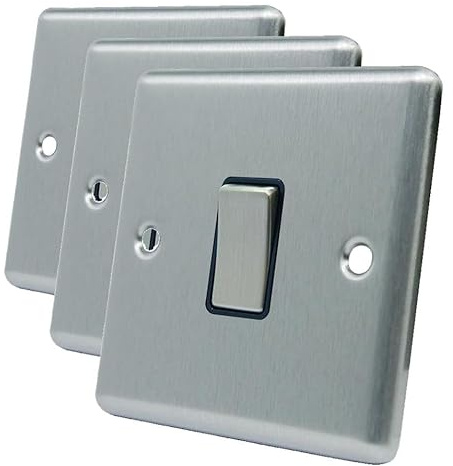 AET CSC1GSWIBS Satin Chrome Classical Black Insert Metal Rocker Switch-10 Amp Single 1 Gang 2 Way Light Switch (Pack of 3)