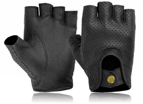 COLOURLINX Fingerlose Herren-Lederhandschuhe, Halbfinger, Fahren, Radfahren, Fitnessstudio, Rollstuhl, Motorrad, Sommer, Biker-Handschuhe, weiches echtes Lammleder, Schwarz, Größe L