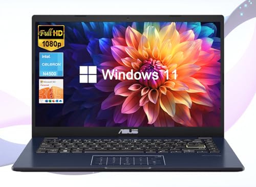 ASUS Computer portatile da 14 pollici per affari e studenti, display FHD da 14 pollici, Intel Celeron N4500, memoria da 4 GB, eMMC da 64 GB + SSD PCIe da 128 GB, NumberPad, webcam, HDMI, Wi-Fi,