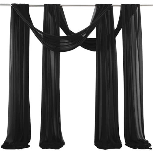 Highdi Halloween 2 Packs Hochzeitsbogen Hochzeit Vorhang, Chiffon Tüll Stoff Querbehang Freihanddeko Transparentem Voile Gardinen Foto Hintergrund Dekoration für Party (Schwarz,75 * 300cm)