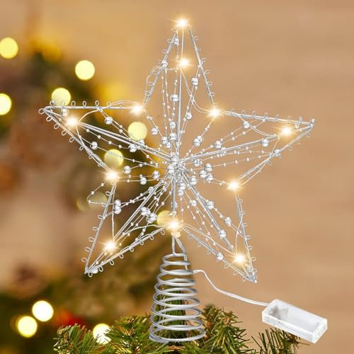 Christbaumspitze, Gold Weihnachtsbaumspitzen Stern, Glitzer Weihnachtsbaum Stern Spitze Baumspitze Weihnachten, Weihnachtsbaum Topper, 10 LED-Lichter, Stern-Baumschmuck für Weihnachtsbaum