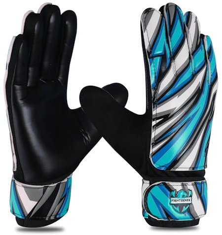 FIGHTSENSE Torwarthandschuhe für Kinder Jugend Jungen,Fußballhandschuhe,Latex Handfläche,Atmungsaktiv,Starker Grip,Doppelter Handgelenkschutz (Blau, Größe 4 Geeignet für 6-9 Jahre)