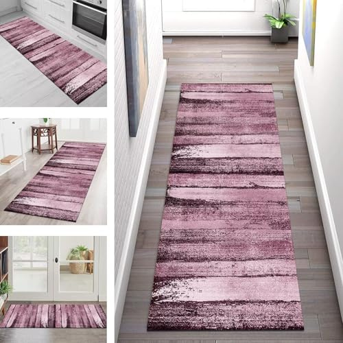 SGLGSTORE Teppich Läufer Lang Flur Küche Teppichläufer rutschfest Waschbar Küchenläufer Teppichmatten Rosa Schmutzfangmatte 80X150CM Meterware Flurteppich Wohnzimmer Schlafzimmer Küchenteppich