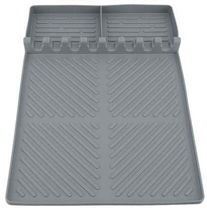 Fdit Outdoor-Grill-Silikonmatte, Silikon-Grill- und Spachtelmatte, Hitzebeständig, rutschfest, 8 Fächer, Utensilienaufbewahrung, Tropfwassermatte für Küchenarbeitsplatte