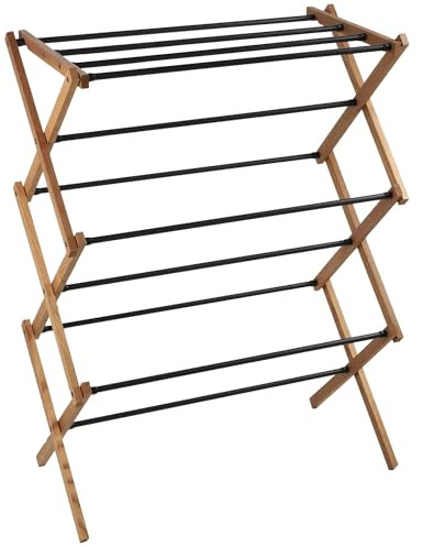 KADAX Standtrockner aus Holz zur Selbstmontage, klappbarer Turmwäscheständer mit 7m² Trockenfläche, Holzwäscheständer, platzsparender Trockner (73x97cm)