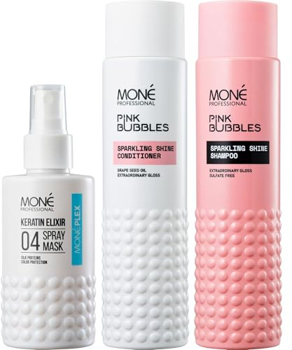 MONÉ Professional Set Brillance, Shampoing + Soin + Leave-In Moneplex 04 | Shampoing et après-shampoing 2x300 ml plus le soin sans rinçage Moneplex 04, thermoprotection 150 ml. Tous types.