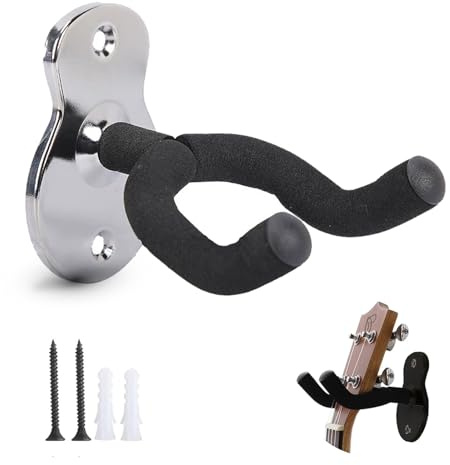 Support mural pour guitare - Support mural universel argenté - Convient pour guitare acoustique, guitare classique, basse, guitare électrique, tous les instruments à cordes, support mural pour guitare