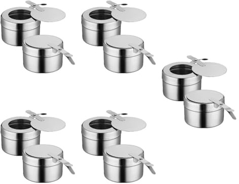 Rfeeuubft 10Pack Stainless Steel Fuel Holders, Chafing Fuel Holders with Cover, Fuel Holder for Chafing Dish, and Buffet, Barbecue