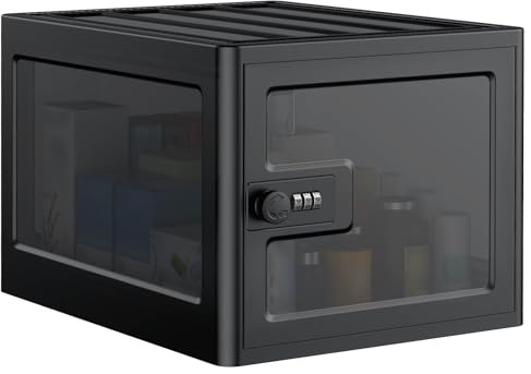 Uniclife Black Medicine Lock Box with Combination Lock 13 L Large Locking Medication Box Lockable Storage Box for Personal Items Phones Food & Snacks Stackable Fridge Lock Box for Home Office