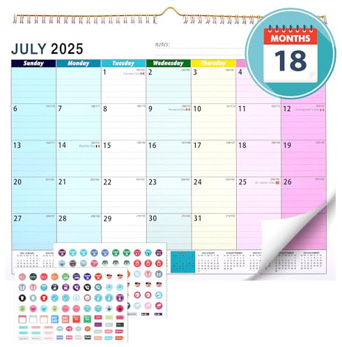 JIANTA Calendrier 2025 Mural (18 Mois) - Calendrier Familial 2025 2026 au format 38 * 30cm - Calendrier Juillet 2025 - Décembre 2026 Familial Planificateur Mensuel - Calendrier de Bureau