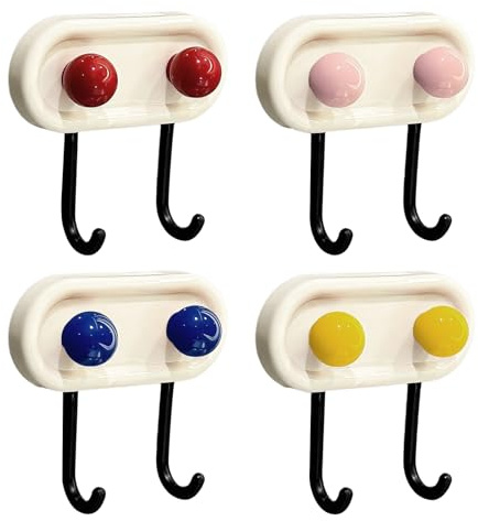 Hnonoxy 4 Stück Selbstklebend Klebend Garderobenhaken, Bunt Klebehaken Ohne Bohren Haken für Badezimmer, Küche, Decke, zum Aufhängen, Wand, Tür, Bademantel, Handtuchhalter-Mehrfarbig