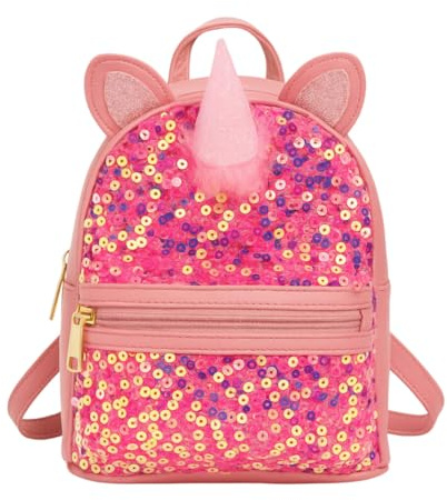 minimutz Kinderrucksack Glitzer Pailletten Mädchen, Kinder Prinzessinnenrucksack, Freizeitrucksack Kindergarten Kita mit Vordertasche, Einhorn pink