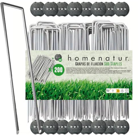 HOMENATUR Zeltheringe 15 cm für Garten & Unkrautvlies – 200 Stück Erdanker + 16 Unterlegscheiben – Befestigung für Gewebe, Folie, Kunstrasen (200) | 3 mm HDG verzinkter Stahl zur Befestigung von Unkrautvlies, Geotextil und Planen auf harten Böden.