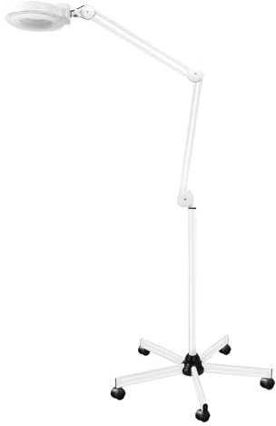 Kosmetische Lupenlampe LED Lupenleuchte auf Rollstativ Kosmetik Arbeitsleuchte Kosmetiklampe Kosmetikleuchte Lupenleuchte Set Arbeitsplatzlampe Schwenkarm Vergrößerungslampe Weiß 24W
