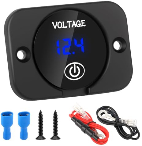 RTDHO Battery Voltage Gauge DC 12V 24V Volt Meter Waterproof Car Voltmeter | Digital LED Voltmeter 6-30V Battery Monitor with Touch Display for Car, Boat, Motorcycle, Truck, Marine RV, Blue